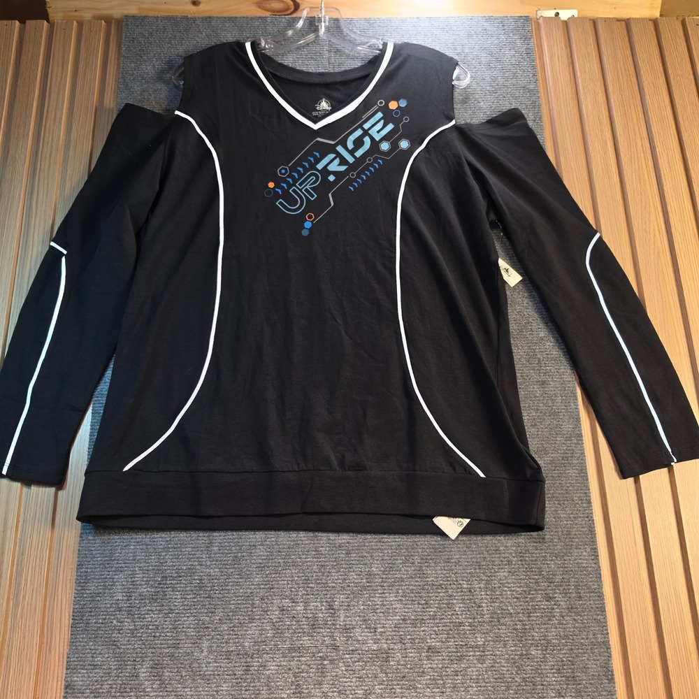 Disney Tron Lightcycle Run Top Women XL Black NEW Cold Shoulder Uprise